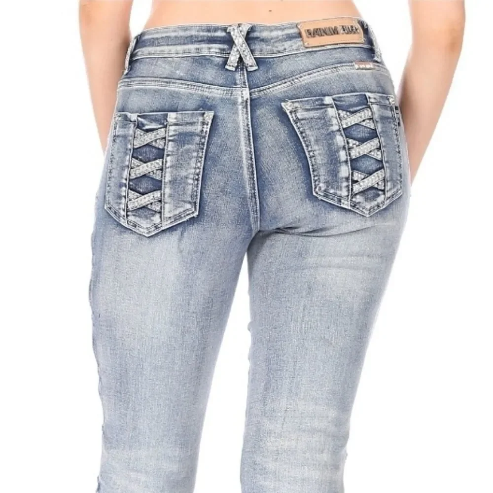 Platinum Plush Cross Me If You Dare Rhinestone Jeans - Picture 2 of 8